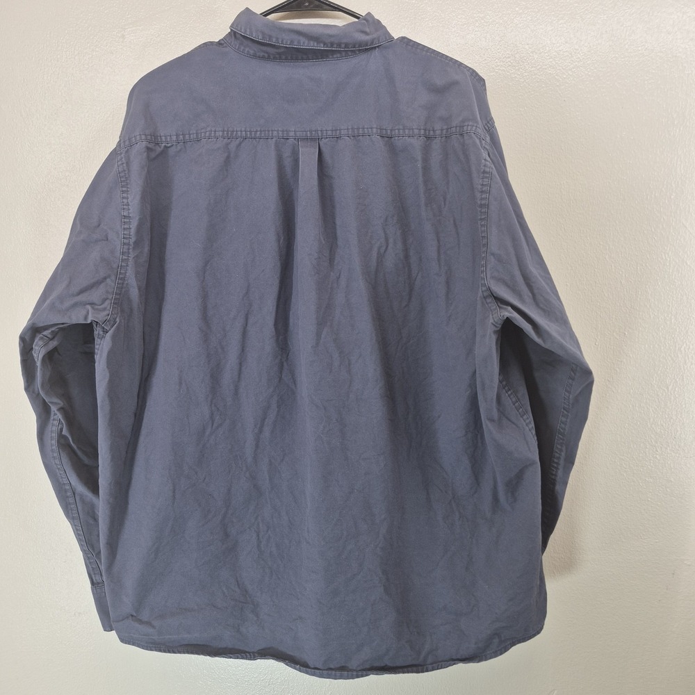Wrangler Button Down Shirt Mens XL Navy Long Sleeve Cotton Workwear Pockets - Picture 3 of 5